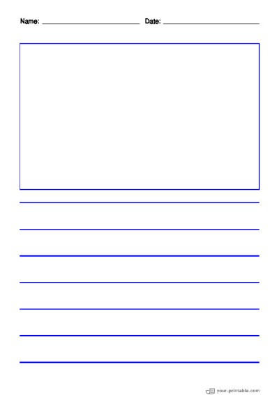 Papel rayado para preescolar con nombre y fecha Azul 20mm Con caja de imagen para niños Plantilla