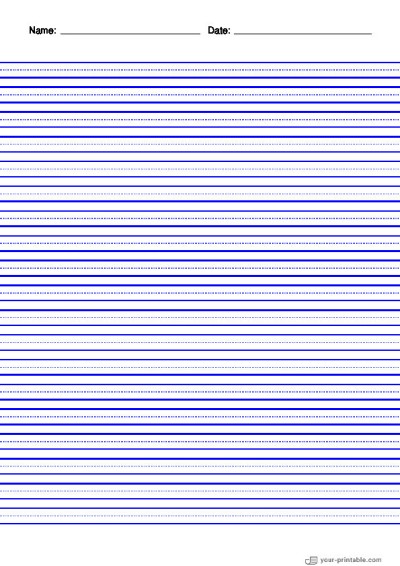 Lined Paper for Pre School With Name and Date Blue 8mm With Dotted Line Template