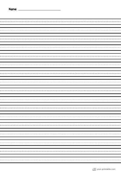 Lined Paper for Pre School With Name and Dotted Line Black 10mm Template