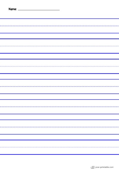 Liniertes Papier für den Vorschulbereich mit Namen und blauer gestrichelter Linie, 1 Zoll. Vorlage