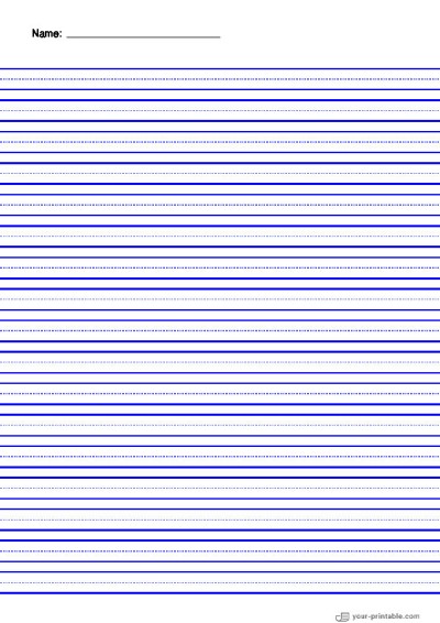 Lined Paper for Pre School With Name and Dotted Line Blue 10mm Template