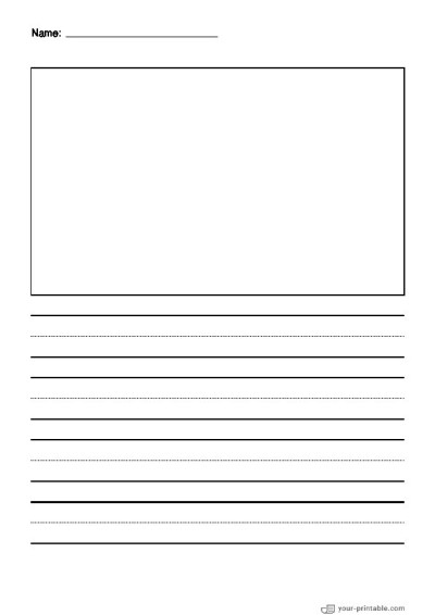 Lined Paper for Pre School With Name Black 20mm With Dotted Line and Picture Box Template