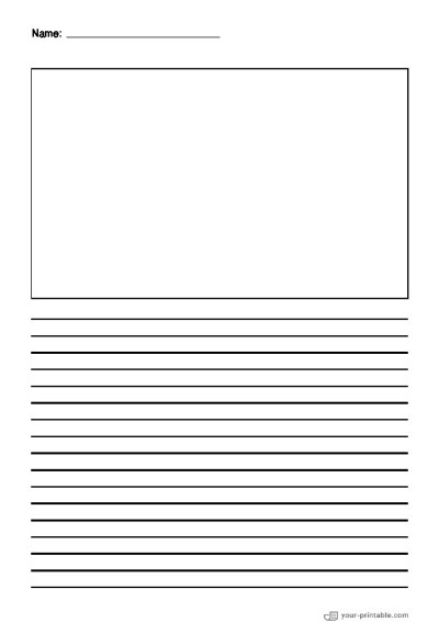 Liniertes Papier für den Kindergarten mit Namen Schwarz 8mm mit Bildfeld für Kinder Vorlage