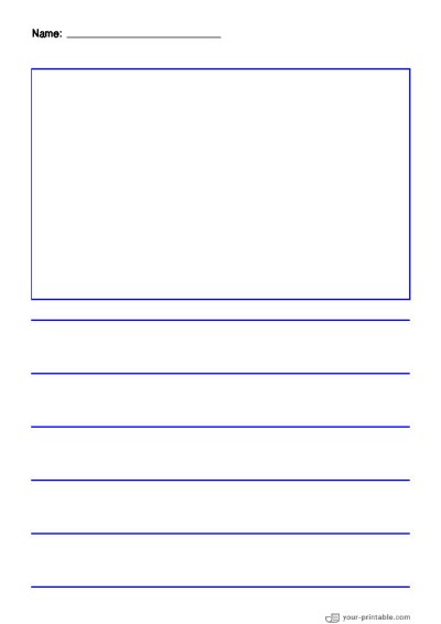 Lined Paper for Pre School With Name Blue 1 inch With Picture Box for kids Template