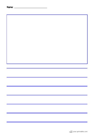 Papel rayado para preescolar con nombre Azul 20mm con recuadro para imagen para niños Plantilla