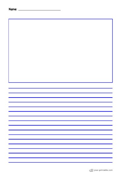 Liniertes Papier für den Kindergarten mit Namen Blau 8mm mit Bild-Box für Kinder Vorlage