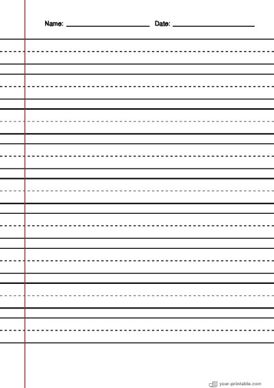 Lined Paper for Second Grade Black 3/4 inch With Dashed Line and Margin Template