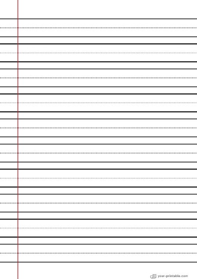 Lined Paper for Second Grade Black 3/4 inch With Dotted Line and Margin Template