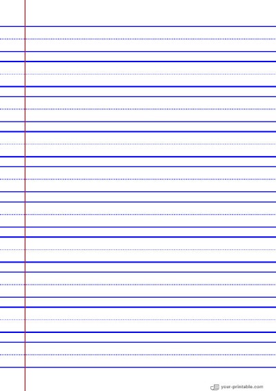 Linienpapier für die zweite Klasse Blau 3/4 Zoll mit gestrichelter Linie und Rand Vorlage