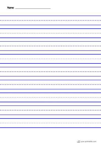 Lined Paper for Second Grade With Name and Dashed Line Blue 3/4 inch Template