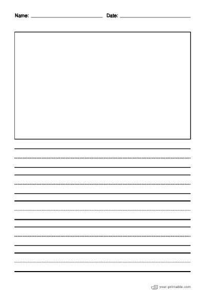 Lined Paper for Second Grade With Name and Date Black 3/4 inch With Dotted Line and Picture Box Template