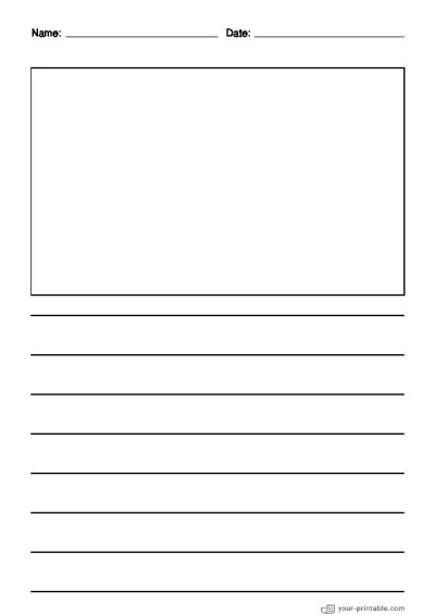 Lined Paper for Second Grade With Name and Date Black 3/4 inch With Picture Box Template