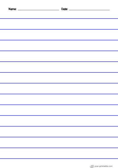 Lined Paper for Second Grade With Name and Date Blue 3/4 inch Template
