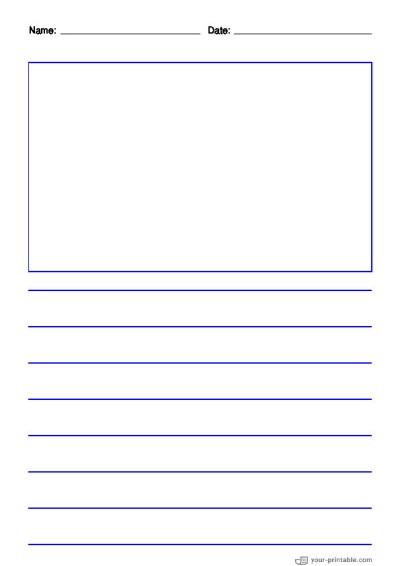 Lined Paper for Second Grade With Name and Date Blue 3/4 inch With Picture Box Template