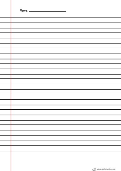 Lined Paper for Second Grade With Name and Margin Black 3/4 inch Template