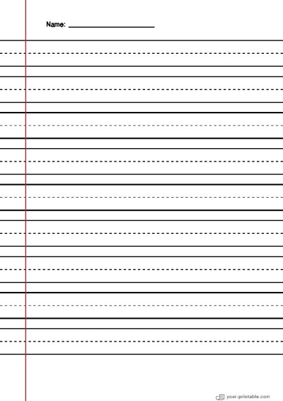 Lined Paper for Second Grade With Name Black 3/4 inch With Dashed Line and Margin Template