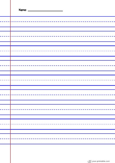 Lined Paper for Second Grade With Name Blue 3/4 inch With Dashed Line and Margin Template