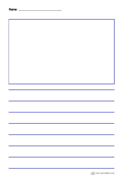Lined Paper for Second Grade With Name Blue 3\4 inch With Picture Box for kids Template
