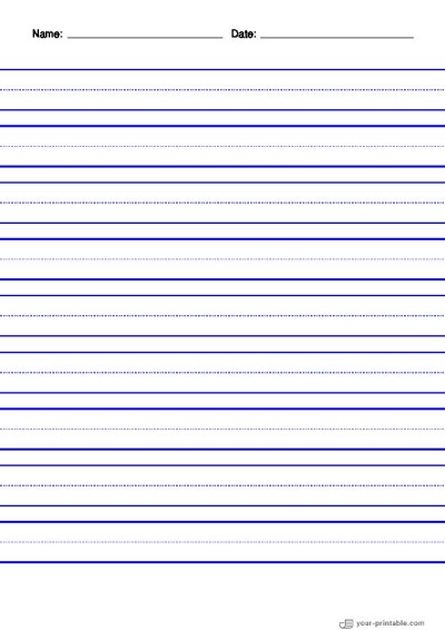 Lined Paper for Second GradeWith Name and Date Blue 3/4 inch With Dotted Line Template