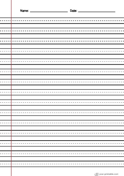 Lined Paper for Third Grade Black 3/8 inch With Dashed Line and Margin Template