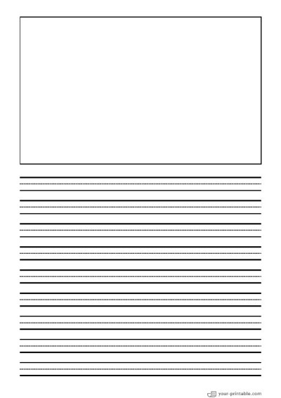 Lined Paper for Third Grade Black 3/8 inch With Dotted Line and Picture Box Template