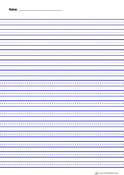 Lined Paper for Third Grade With Name and Dashed Line Blue 3/8 inch Template