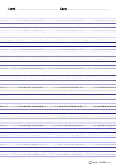 Lined Paper for Third Grade With Name and Date Blue 3/8 inch With ...
