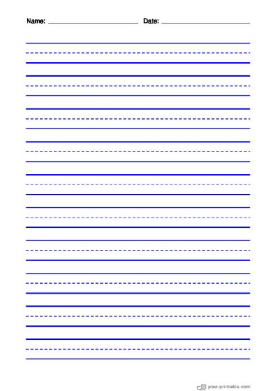 Primary Lined Paper Blue 15 mm With Name and Date Template