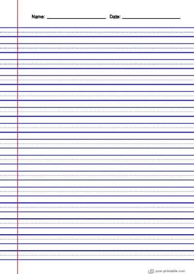 Vertical Lined Paper for 3rd Grade Blue 3/8 inch With Dotted Line and Margin Template