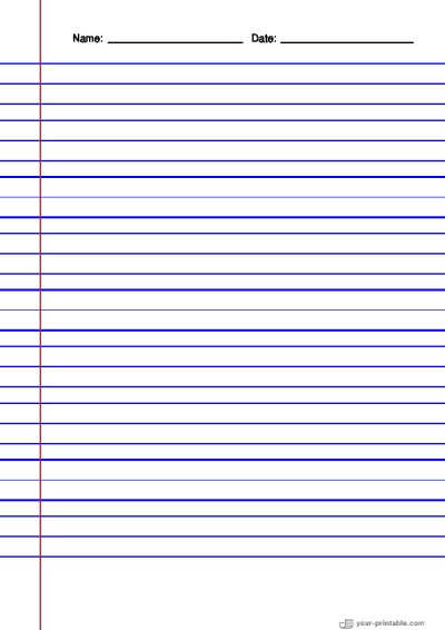 Vertical Lined Paper for Second Grade With Margin Blue 3/4 inch Template