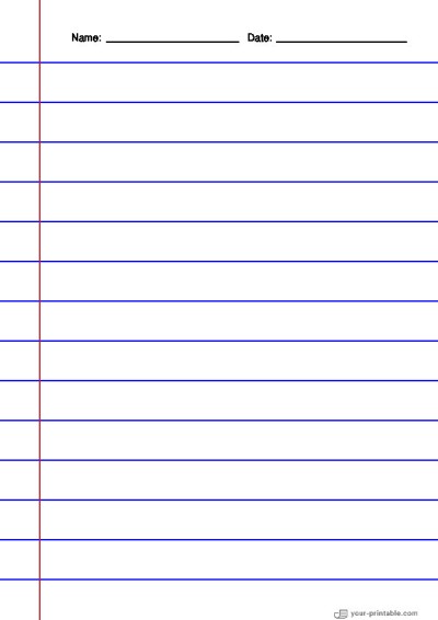 Vertical Lined Paper for Second Grade With Margin Blue 3/4 inch for kids Template