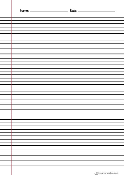 Vertical Lined Paper for Third Grade Black 3/8 inch With Margin Template
