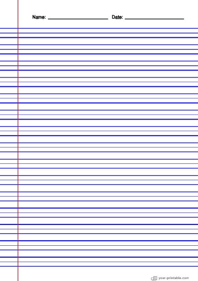 Papel rayado vertical para tercer grado Azul 3/8 pulgadas Con margen Plantilla