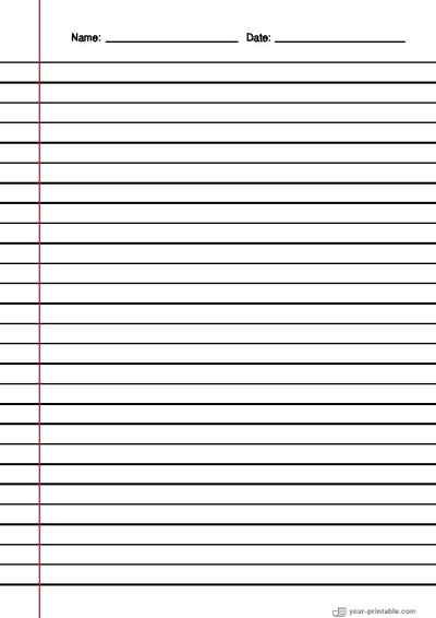 Vertical Lined Paper for Third Grade With Margin Black 3/8 inch for kids Template
