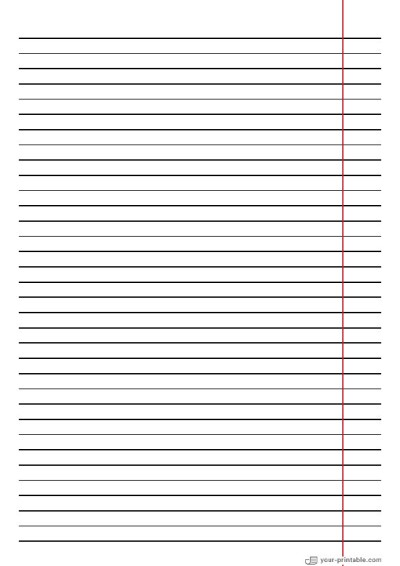 Wide Ruled Notebook Paper Black 8 mm With Right Margin Template